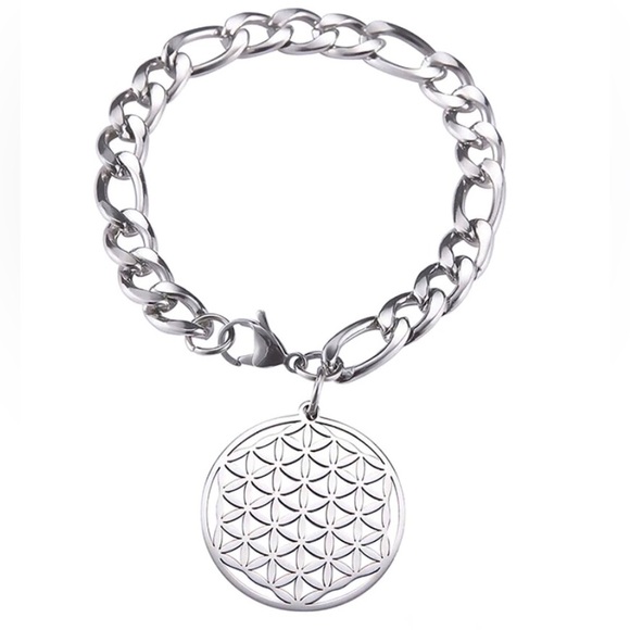 New Sacred Geometry Flower of Life Stainless Steel Geometric Charm Bracelet - Picture 4 of 13